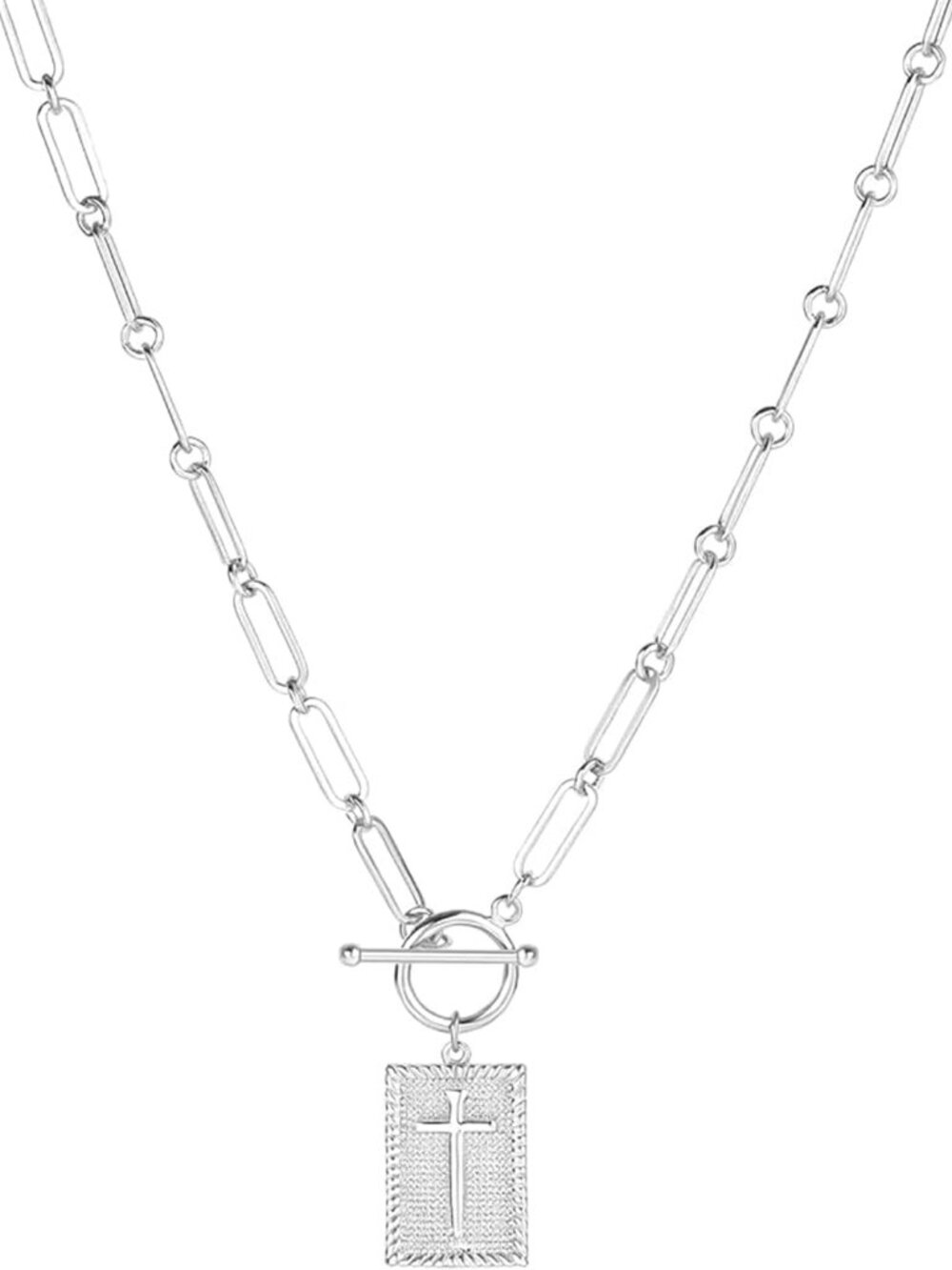 Chunky Cross Paperclip Necklace for Women Gold Silver Cross Toggle Clasp Necklac